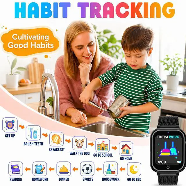 Alt view image 5 of 6 - Kids Smart Watch for Boys Girls 1.54" Smartwatch Black | 26 Puzzle Games, Camera, Video Player, Pedometer, Flashlight, Educational Gift for Kids Ages 4-12