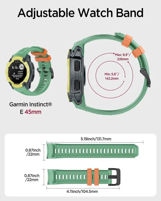 Alt view image 4 of 7 - Silicone Band for Garmin Instinct 3/E 45mm Sport Strap, 22mm/26mm Waterproof Adjustable Watch Bracelet Replacement Wristband for Garmin Instinct 3 SOLAR/AMOLED for Men and Women