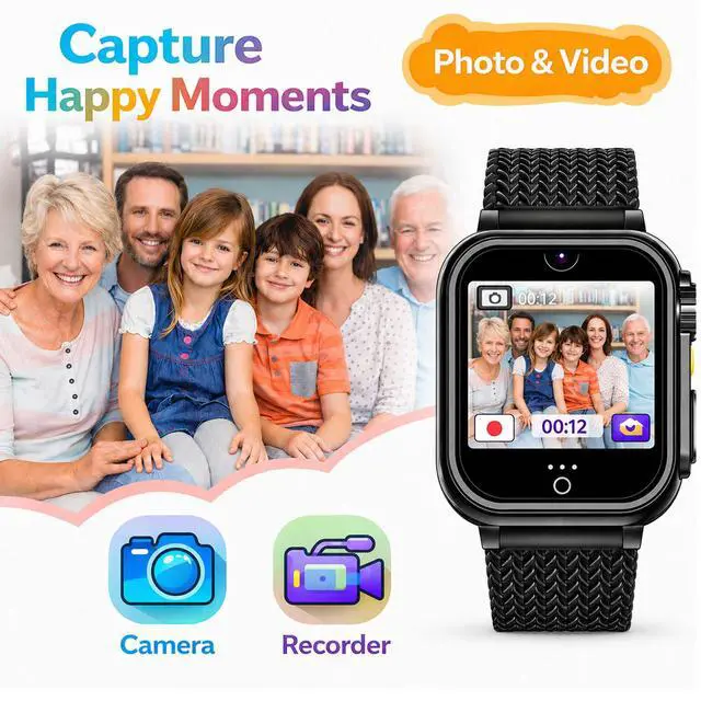 Alt view image 6 of 6 - Kids Smart Watch for Boys Girls 1.54" Smartwatch Black | 26 Puzzle Games, Camera, Video Player, Pedometer, Flashlight, Educational Gift for Kids Ages 4-12