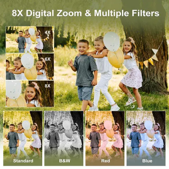 Alt view image 5 of 6 - Digital Camera 1080P Video Camera for Kids Boys Girls, 8X Zoom Compact Digital Point and Shoot Kids Digital Camera with 32GB Card,2 Batteries-Black
