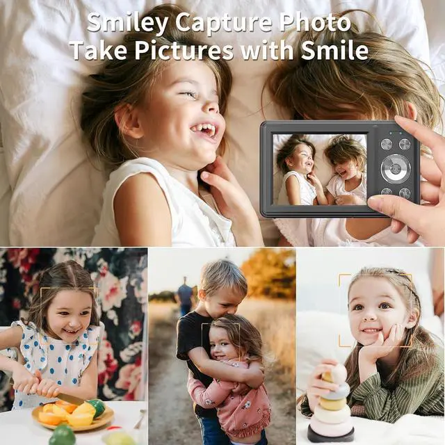 Alt view image 4 of 6 - Digital Camera 1080P Video Camera for Kids Boys Girls, 8X Zoom Compact Digital Point and Shoot Kids Digital Camera with 32GB Card,2 Batteries-Black
