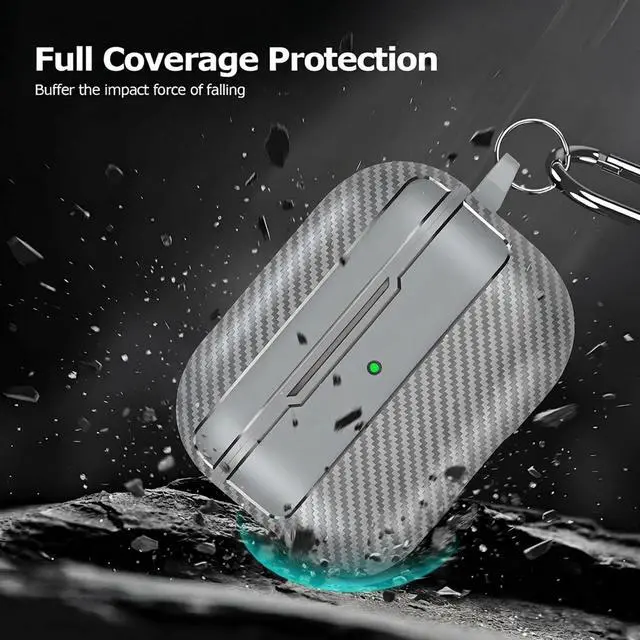 Alt view image 2 of 7 - Carbon Fiber Texture Design Protective Cover for AirPods Pro 3 Case, Shockproof Hard Shell for AirPod Pro 3 Case, Stylish and Durable Cover for Men/Wome,Gray(USB-C Cable)