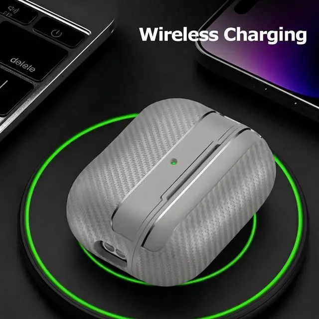 Alt view image 4 of 7 - Carbon Fiber Texture Design Protective Cover for AirPods Pro 3 Case, Shockproof Hard Shell for AirPod Pro 3 Case, Stylish and Durable Cover for Men/Wome,Gray(USB-C Cable)