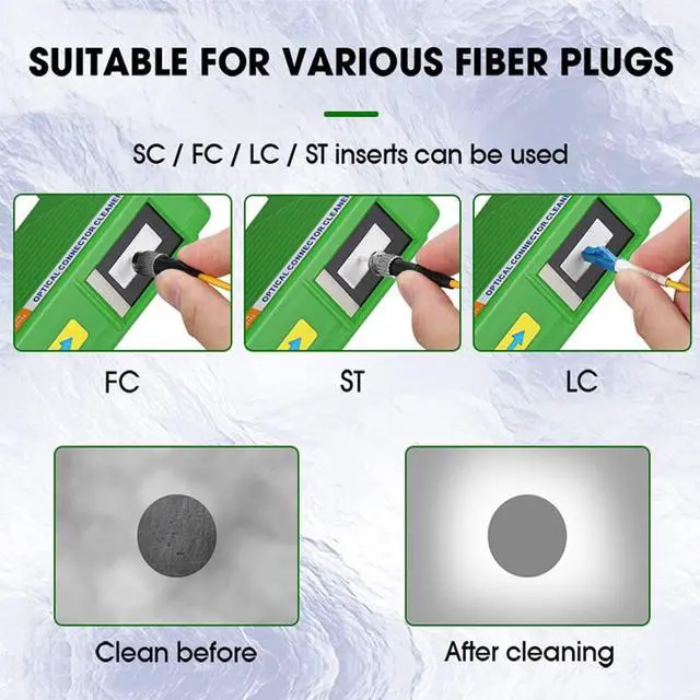 Alt view image 4 of 6 - Optical Fiber Cleaning Tools with Cleaning Cassette for FC SC ST LC MU Connectors, 1.25mm/2.5mm Fiber Cleaner Pens, Cleaning Swabs Wipes (MK-201)