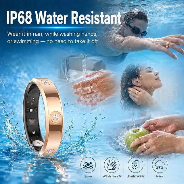Alt view image 5 of 6 - Smart Ring for Men & Women, Fitness & Sleep Tracker, No Subscription Required, IP68 Water Resistant, Remote Camera Control, Wireless Charging Case, Compatible with Android & iOS, Size 9