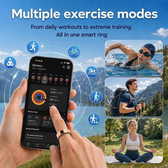 Alt view image 4 of 6 - Smart Ring for Men & Women, Fitness & Sleep Tracker, No Subscription Required, IP68 Water Resistant, Remote Camera Control, Wireless Charging Case, Compatible with Android & iOS, Size 9