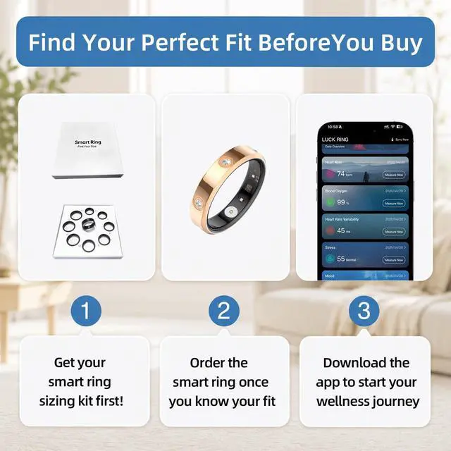 Alt view image 2 of 6 - Smart Ring for Men & Women, Fitness & Sleep Tracker, No Subscription Required, IP68 Water Resistant, Remote Camera Control, Wireless Charging Case, Compatible with Android & iOS, Size 9