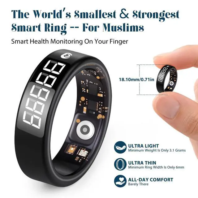 Alt view image 3 of 6 - Muslim Islamic Zikr Tasbih Smart Ring IP68 Waterproof Fitness Tracker Tasbih Counter Tasbeeh Counter Prayer Reminder Fajr Tracker Sleep Monitor Multi-Sport Magnetic Type C Gift