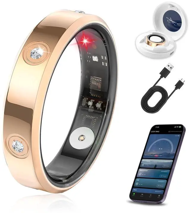 Main image of Smart Ring for Men & Women, Fitness & Sleep Tracker, No Subscription Required, IP68 Water Resistant, Remote Camera Control, Wireless Charging Case, Compatible with Android & iOS, Size 9