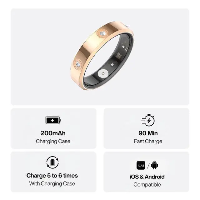 Alt view image 6 of 6 - Smart Ring for Men & Women, Fitness & Sleep Tracker, No Subscription Required, IP68 Water Resistant, Remote Camera Control, Wireless Charging Case, Compatible with Android & iOS, Size 9