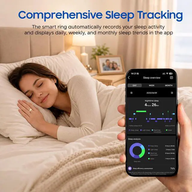 Alt view image 3 of 6 - Smart Ring for Men & Women, Fitness & Sleep Tracker, No Subscription Required, IP68 Water Resistant, Remote Camera Control, Wireless Charging Case, Compatible with Android & iOS, Size 9