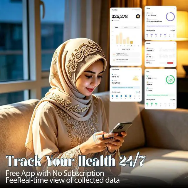 Alt view image 4 of 6 - Muslim Islamic Zikr Tasbih Smart Ring IP68 Waterproof Fitness Tracker Tasbih Counter Tasbeeh Counter Prayer Reminder Fajr Tracker Sleep Monitor Multi-Sport Magnetic Type C Gift