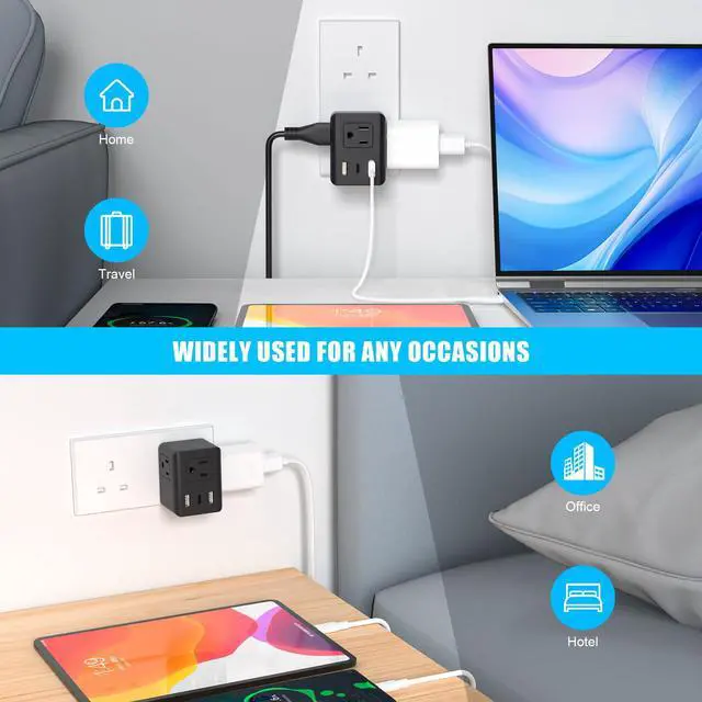 Alt view image 6 of 7 - US to UK Ireland Travel Plug Adapter, Type G Power Adapter with 3 AC Outlets & 3 USB Ports (PD20W USB-C), 3250W/13A for USA to Dubai Singapore UAE UK Hong Kong, Black