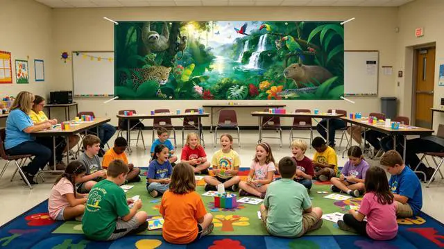 Alt view image 4 of 6 - 18×6ft Rainforest Animal Backdrop, Tropical Jungle Waterfall Party Decor | Premium Polyester Fabric,Foldable,Excellent Shooting Effect as a Rainforest Animal Backdrop,Great for Jungle Theme Photoshoot