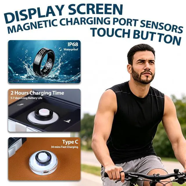 Alt view image 5 of 6 - Muslim Islamic Zikr Tasbih Smart Ring IP68 Waterproof Fitness Tracker Tasbih Counter Tasbeeh Counter Prayer Reminder Fajr Tracker Sleep Monitor Multi-Sport Magnetic Type C Gift