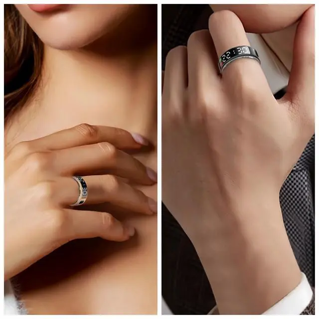 Alt view image 2 of 6 - Smart Ring Health Fitness Tracker, Touch Screen Smart Ring for Men and Women, Sleeping Steps Heart Rate Blood Oxygen Monitor, Remote Photography LED Display Ring Waterproof Fitness Ring (Gold, 9)
