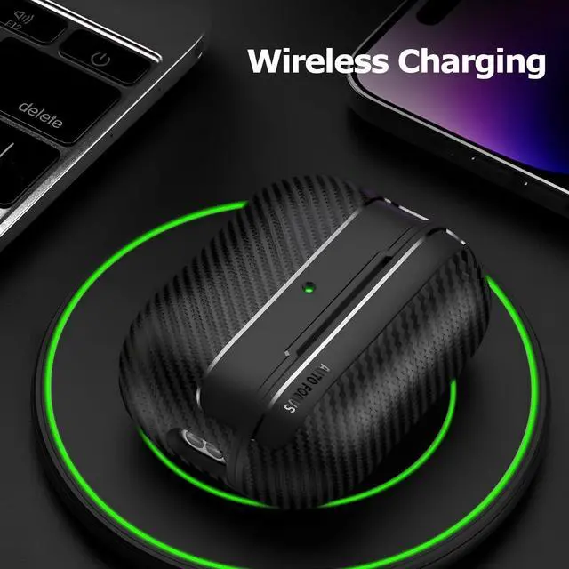 Alt view image 4 of 7 - Carbon Fiber Texture Design Protective Cover for AirPods Pro 3 Case, Shockproof Hard Shell for AirPod Pro 3 Case, Stylish and Durable Cover for Men/Wome (USB-C Cable)