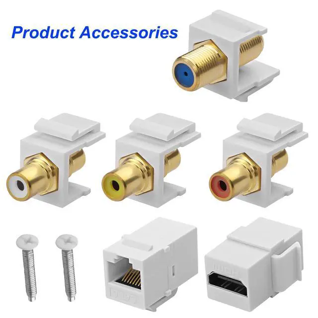 Alt view image 4 of 7 - HDMI RCA 6 Port Keystone Wall Plate HDMI Coax CAT6 Ethernet RCA Ethernet Wall Outlet Plate Panel 3 RCA +1 Cat6+1 Coax Cable TV F Type Port+1 HDMI Female to Female Insert Wall Plates -White