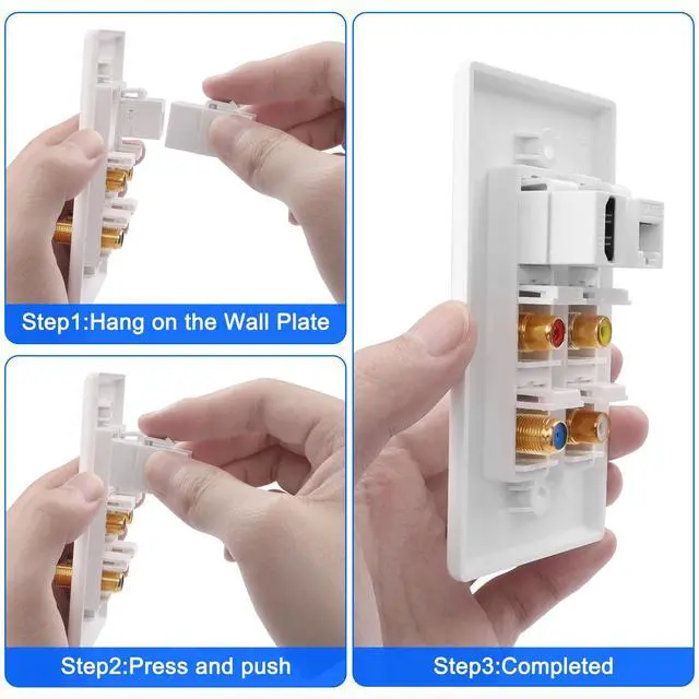 Alt view image 3 of 7 - HDMI RCA 6 Port Keystone Wall Plate HDMI Coax CAT6 Ethernet RCA Ethernet Wall Outlet Plate Panel 3 RCA +1 Cat6+1 Coax Cable TV F Type Port+1 HDMI Female to Female Insert Wall Plates -White