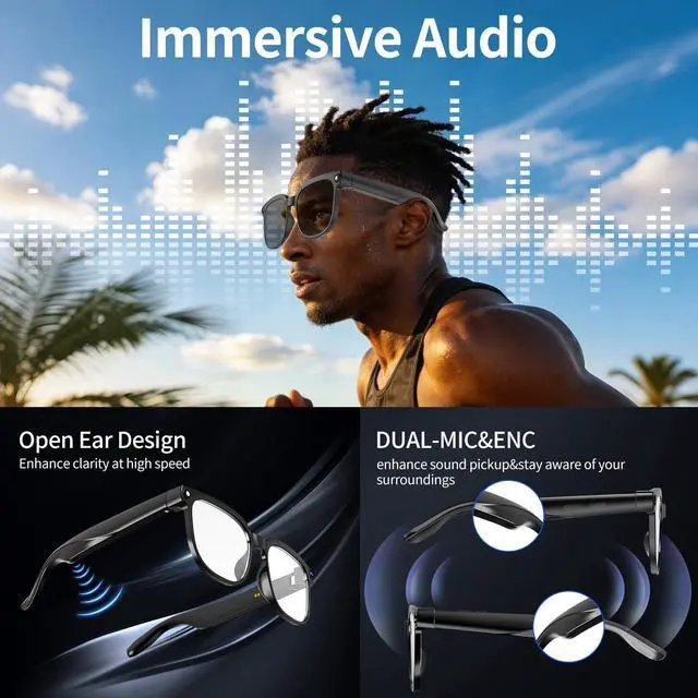 Alt view image 2 of 6 - Smart Glasses with Camera, 8MP HD Anti-Shake Camera Glasses, 1080P Video Recording Dual Mic Sunglasses, Real Time Translation, Built-in ChatGPT Voice Assistant, Open-Ear Audio for Travel&Outdoor