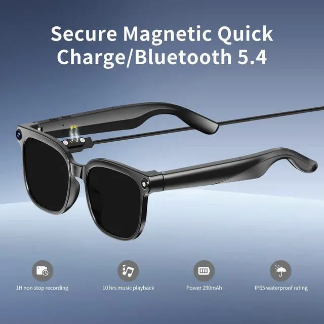 Alt view image 4 of 6 - Smart Glasses with Camera, 8MP HD Anti-Shake Camera Glasses, 1080P Video Recording Dual Mic Sunglasses, Real Time Translation, Built-in ChatGPT Voice Assistant, Open-Ear Audio for Travel&Outdoor