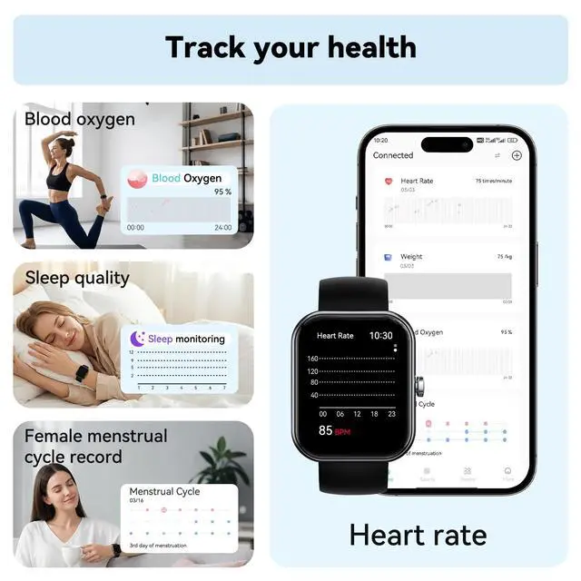 Alt view image 4 of 7 - AI Chat Assistant,Smart Watch for Men Women,Translator Watch,Fitness Tracker with Heart Rate & Sleep Monitor,Answer/Make Call, 1.95" Touchsreen,100+Sport Modes,Smartwatch for iPhone/Samsung/Android