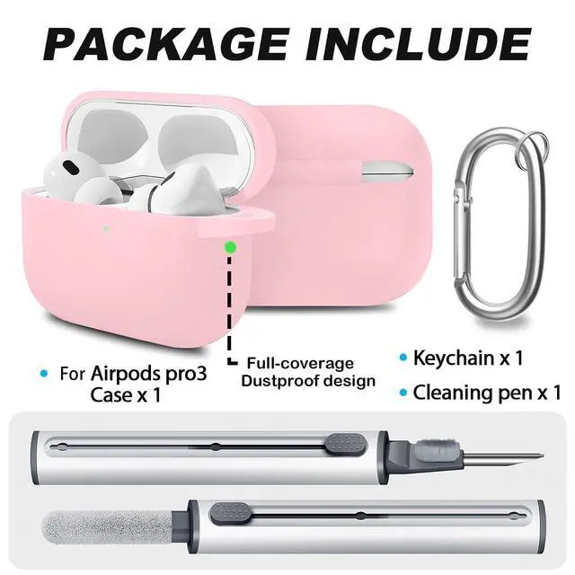 Alt view image 5 of 6 - Full-Coverage dustproof Design for AirPods Pro 3 Case Cover with Cleaner Kit, Soft Silicone Cover for AirPods Pro 3rd Generation Comes with Keychain,Pink Marble Texture
