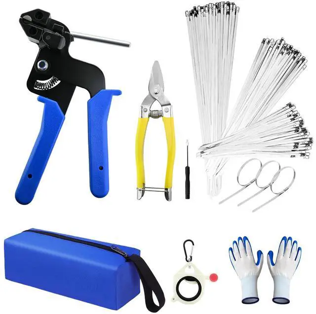 Main image of Metal Zip Ties with Stainless Steel Cable Tie Gun, Special Tool For Fastening and Cutting Steel Zip Ties, 50 Each of 8, 12, 16 Inch Uv Resistant chain link fence Parts For Fence Exhaust Pipe Outdoor