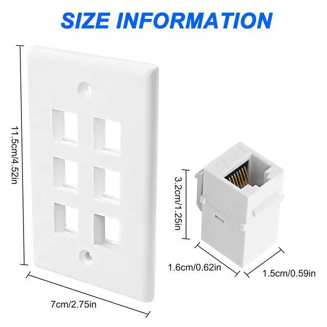 Alt view image 5 of 7 - HDMI RCA 6 Port Keystone Wall Plate HDMI Coax CAT6 Ethernet RCA Ethernet Wall Outlet Plate Panel 3 RCA +1 Cat6+1 Coax Cable TV F Type Port+1 HDMI Female to Female Insert Wall Plates -White