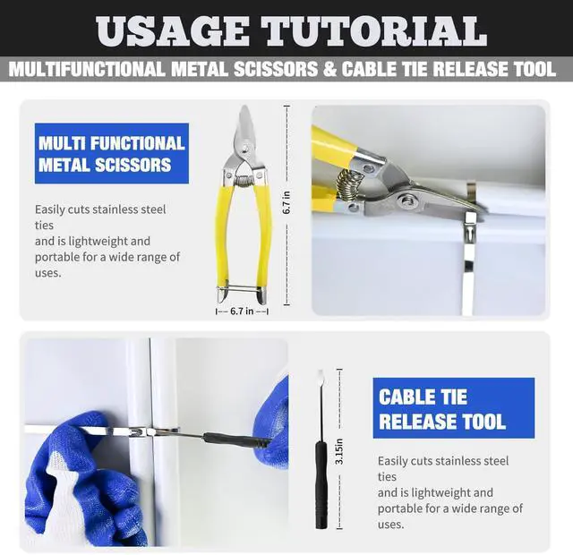 Alt view image 4 of 7 - Metal Zip Ties with Stainless Steel Cable Tie Gun, Special Tool For Fastening and Cutting Steel Zip Ties, 50 Each of 8, 12, 16 Inch Uv Resistant chain link fence Parts For Fence Exhaust Pipe Outdoor