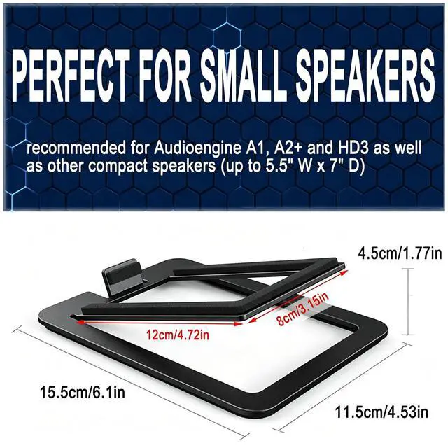 Alt view image 2 of 6 - Desktop Sound Stand Base, Black, 2PCS/A Pair | Carbon Steel Material, Shock Absorption, Improved Sound Quality, Tilted Design, For PC, Studio & Bookshelf Speakers