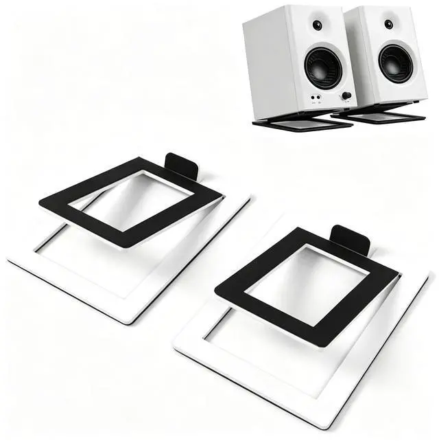 Main image of Desktop Sound Stand Base, White, 2PCS/A Pair | Carbon Steel Material, Shock Absorption, Improved Sound Quality, Tilted Design, For PC, Studio & Bookshelf Speakers