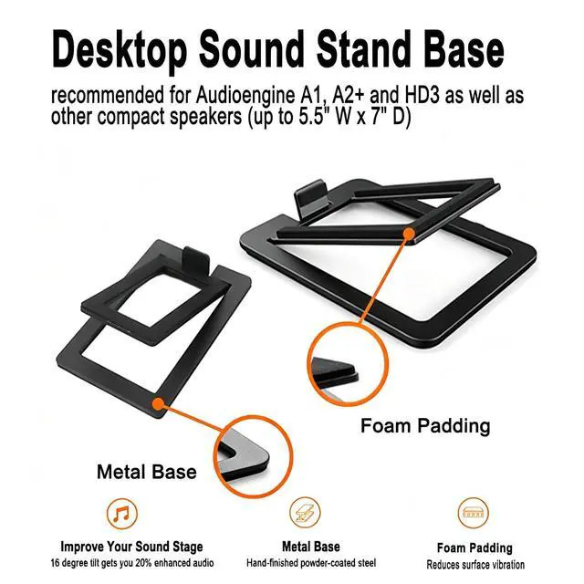 Alt view image 3 of 6 - Desktop Sound Stand Base, Black, 2PCS/A Pair | Carbon Steel Material, Shock Absorption, Improved Sound Quality, Tilted Design, For PC, Studio & Bookshelf Speakers