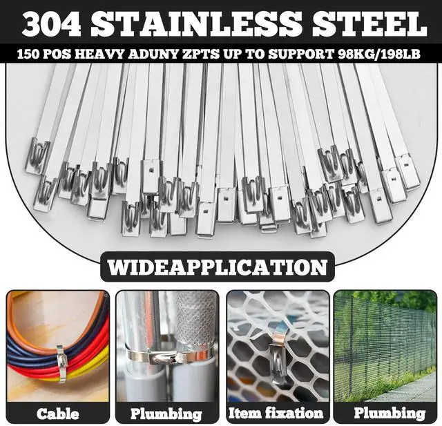 Alt view image 3 of 7 - Metal Zip Ties with Stainless Steel Cable Tie Gun, Special Tool For Fastening and Cutting Steel Zip Ties, 50 Each of 8, 12, 16 Inch Uv Resistant chain link fence Parts For Fence Exhaust Pipe Outdoor