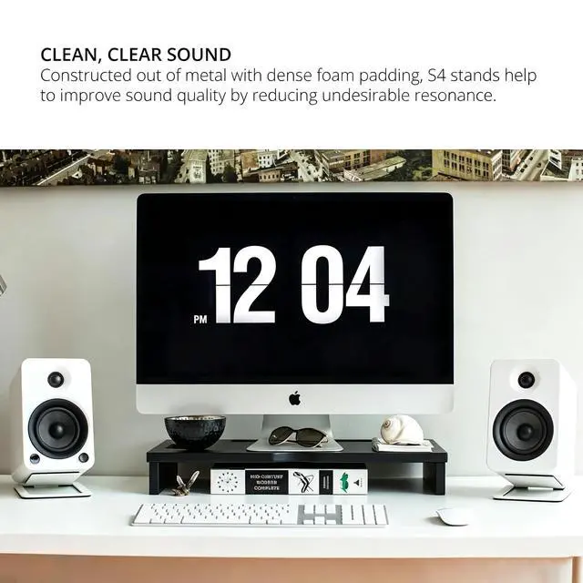 Alt view image 5 of 6 - Desktop Sound Stand Base, Black, 2PCS/A Pair | Carbon Steel Material, Shock Absorption, Improved Sound Quality, Tilted Design, For PC, Studio & Bookshelf Speakers