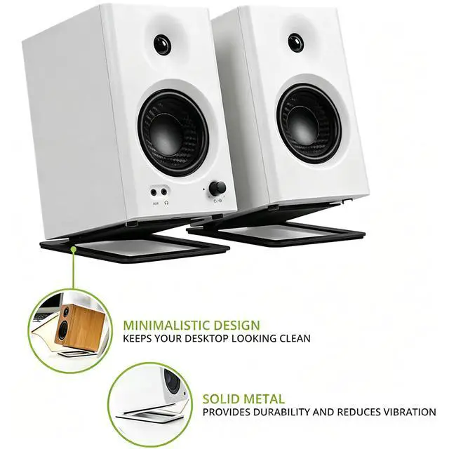 Alt view image 5 of 6 - Desktop Sound Stand Base, White, 2PCS/A Pair | Carbon Steel Material, Shock Absorption, Improved Sound Quality, Tilted Design, For PC, Studio & Bookshelf Speakers