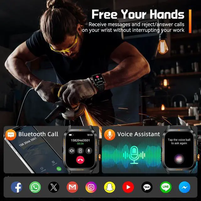 Alt view image 4 of 6 - Military Smart Watches for Men (Answer/Make Call) 1.96" HD Big Screen | Rugged Tactical Smartwatch with LED Flashlight/880mAh/3ATM Waterproof/HR/Sleep Monitor, Fitness Tracker for iPhone Android