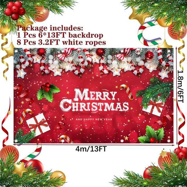 Alt view image 3 of 6 - Lordearon Christmas Garage Door Banner Decoration Large Christmas Garage Cover for Indoor Outdoor Holiday Party Supplies, Red Ornaments Backdrop Sign 6X13 FT
