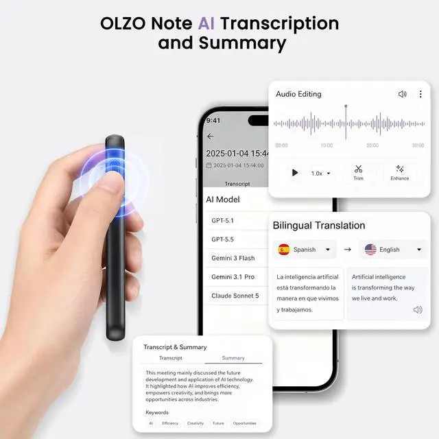 Alt view image 5 of 7 - Note AI Voice Recorder Transcribe & Summarize for Classroom Records | 1200 AI Minutes/Month, No Subscription, 40H Recording, Dual ECM Mics, Notion Sync for Meetings Lectures Interviews