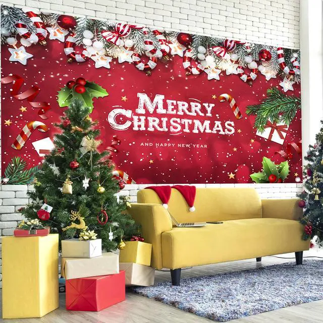 Alt view image 6 of 6 - Lordearon Christmas Garage Door Banner Decoration Large Christmas Garage Cover for Indoor Outdoor Holiday Party Supplies, Red Ornaments Backdrop Sign 6X13 FT
