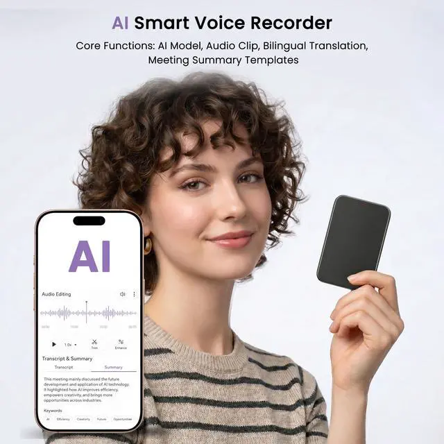 Alt view image 7 of 7 - Note AI Voice Recorder Transcribe & Summarize for Classroom Records | 1200 AI Minutes/Month, No Subscription, 40H Recording, Dual ECM Mics, Notion Sync for Meetings Lectures Interviews