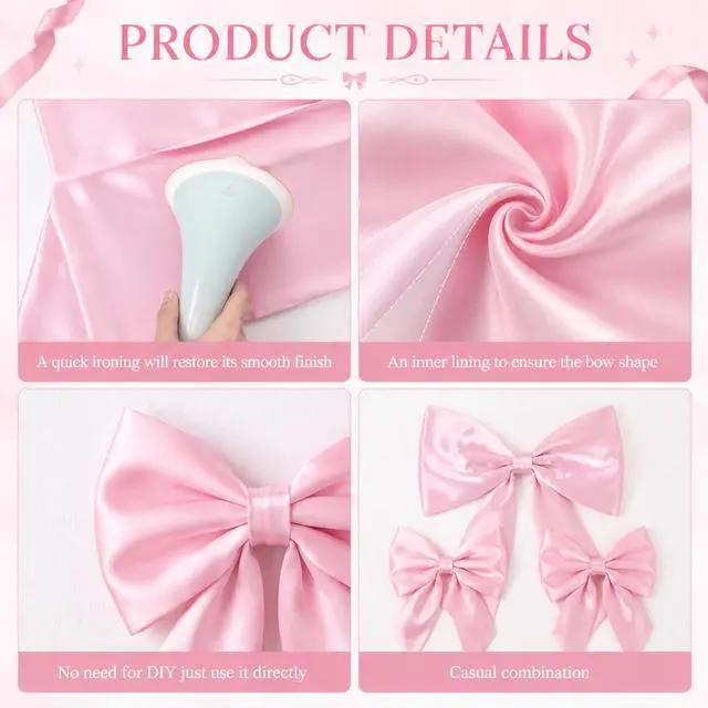 Alt view image 3 of 7 - 3Pcs Pink Bow Decor Large & Small Bow Themed Party Decorations Large Coquette Pink Ornaments for Valentine's Day Baby Shower Bridal Shower Birthday Indoor Outdoor Party Decor Supplies