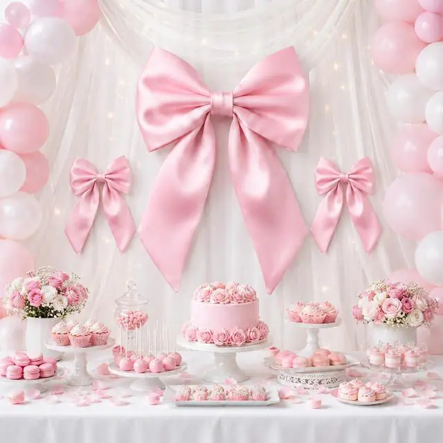 Alt view image 5 of 7 - 3Pcs Pink Bow Decor Large & Small Bow Themed Party Decorations Large Coquette Pink Ornaments for Valentine's Day Baby Shower Bridal Shower Birthday Indoor Outdoor Party Decor Supplies