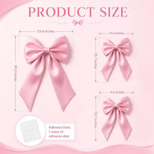 Alt view image 2 of 7 - 3Pcs Pink Bow Decor Large & Small Bow Themed Party Decorations Large Coquette Pink Ornaments for Valentine's Day Baby Shower Bridal Shower Birthday Indoor Outdoor Party Decor Supplies