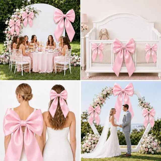 Alt view image 6 of 7 - 3Pcs Pink Bow Decor Large & Small Bow Themed Party Decorations Large Coquette Pink Ornaments for Valentine's Day Baby Shower Bridal Shower Birthday Indoor Outdoor Party Decor Supplies
