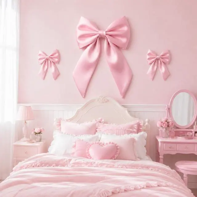 Alt view image 7 of 7 - 3Pcs Pink Bow Decor Large & Small Bow Themed Party Decorations Large Coquette Pink Ornaments for Valentine's Day Baby Shower Bridal Shower Birthday Indoor Outdoor Party Decor Supplies