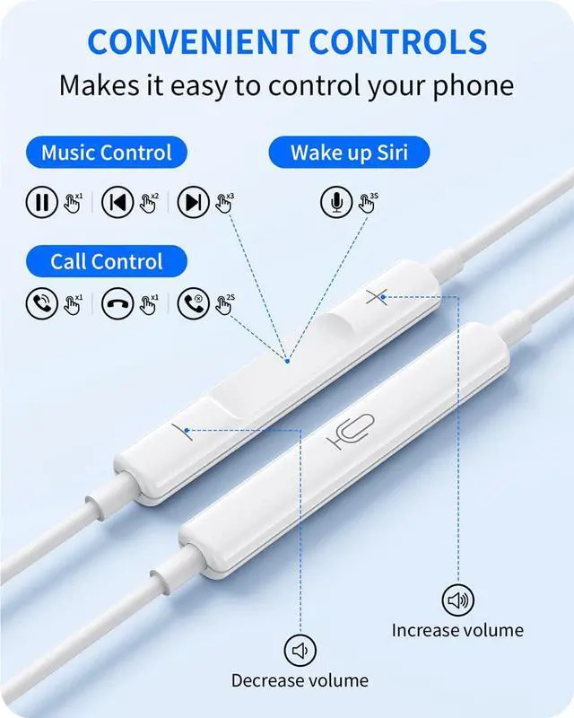 Alt view image 2 of 7 - 2 Packs Wired Earbuds Headphones for iPhone with Built-in Mic & Remote | Plug & Play HiFi Stereo Nosie Reduction Earphone Compatible with iPhone 14/13/12/11/XR/XS/X/8/7/SE Support All iOS System