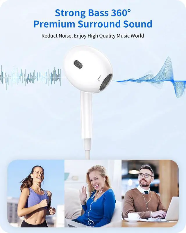 Alt view image 5 of 7 - 2 Packs Wired Earbuds Headphones for iPhone with Built-in Mic & Remote | Plug & Play HiFi Stereo Nosie Reduction Earphone Compatible with iPhone 14/13/12/11/XR/XS/X/8/7/SE Support All iOS System