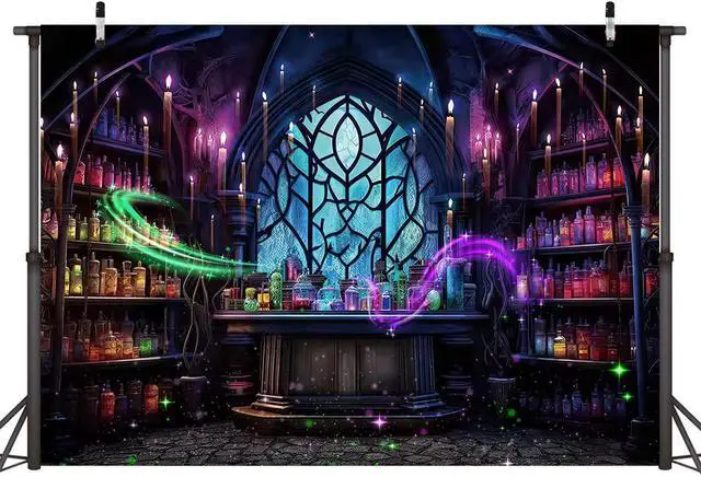 Alt view image 2 of 7 - Halloween Mad Scientist Lab Backdrop 10x8FT Spooky Chemistry Laboratory Magic Witch Background Halloween Party Decorations Supplies Photo Props
