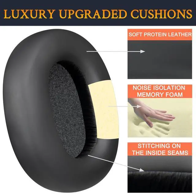 Alt view image 4 of 6 - Replacement Earpads for Sony WH-1000XM5 (WH1000XM5) Noise Canceling Headphones, Ear Pads Cushions with Protein Leather and Noise Isolation Memory Foam, Added Thickness - Black